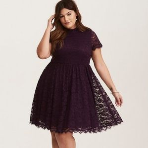 TORRID Deep Purple High Neck Lace Skater Dress